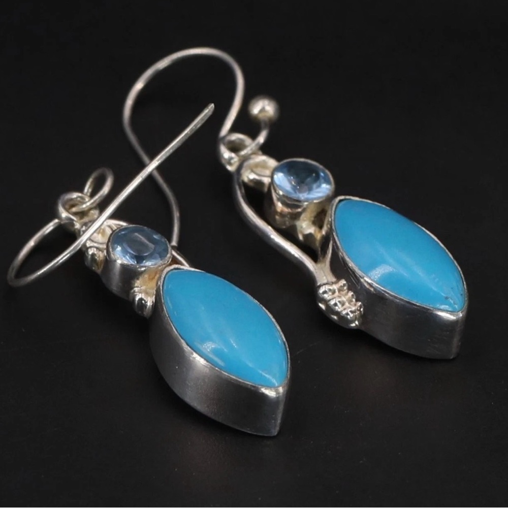 Sterling Silver Blue CZ & Turquoise Dangle Earrings